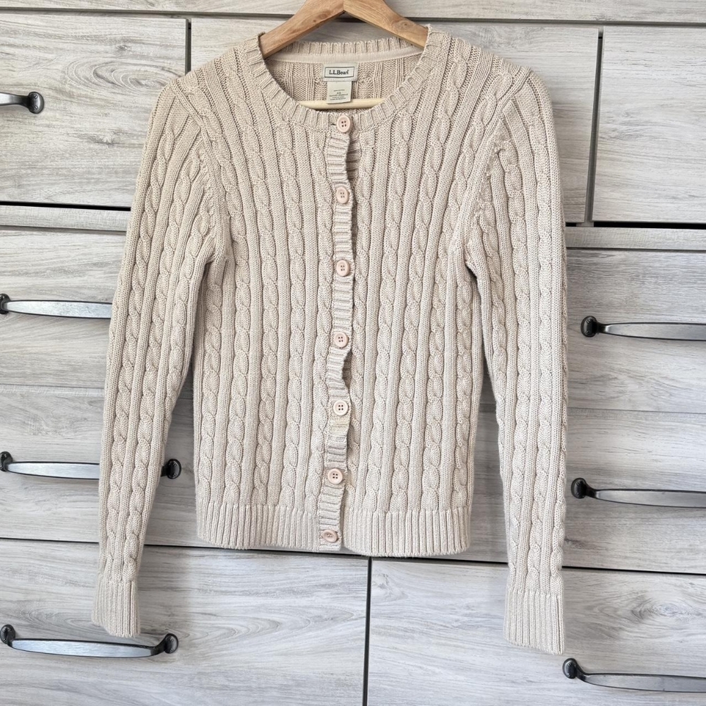 L.L. Bean Women's Cream Cable Knit Sweater